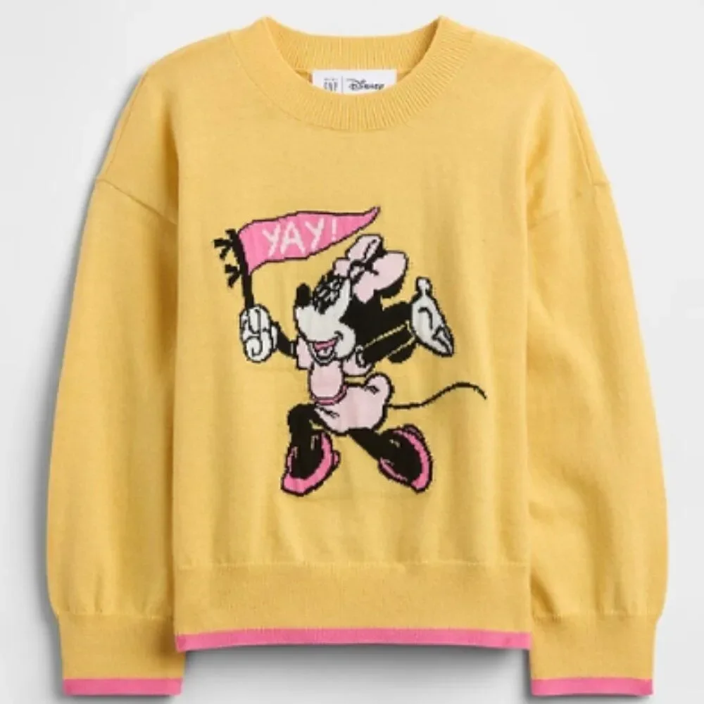 Gap Baby Disney Minnie Mouse Intarsia Sweater Dropped Shoulder Soft Cotton Knit